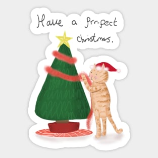 Have a prrrfect Christmas cat decorating a tree Sticker